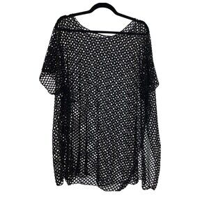 Kimono Long Black Fishnet With Shiny Trim - New Without Tags